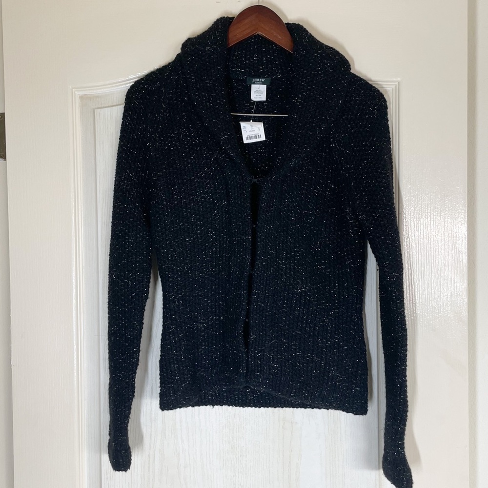 🆕NWT J.Crew Hand-knit Lambs Wool, Cardigan Blazer, Black Silver Metallic M